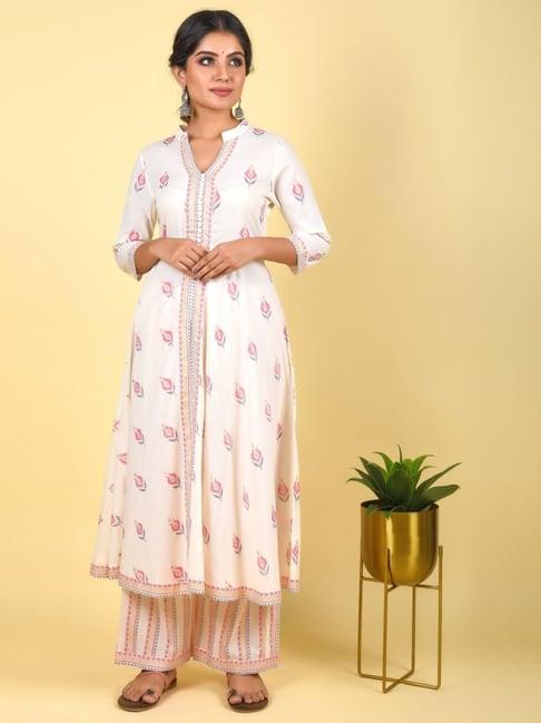 anastay lily white empire cut front open bias cut kurta with palazzo