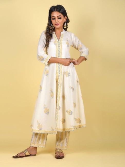 anastay lily white front open bias cut kurta with pant