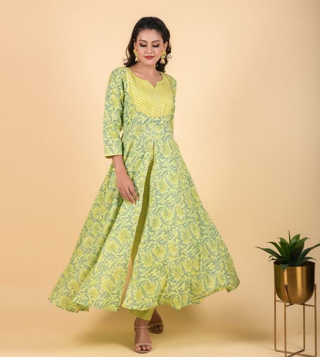 anastay lime green bias cut kurta with pant