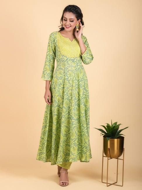 anastay lime green bias cut kurta with pant