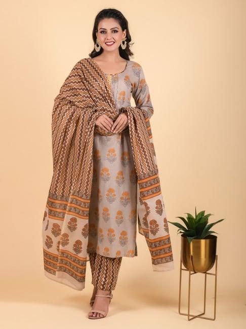 anastay metal grey & chocolate brown kurta with pant and dupatta