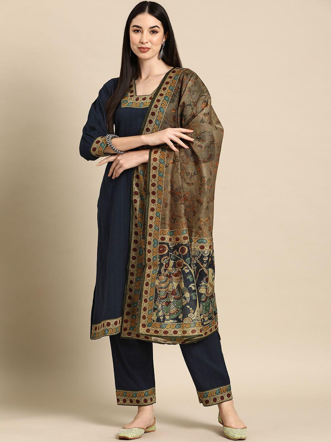 anayna ethnic motifs pure cotton kurta with trousers & dupatta