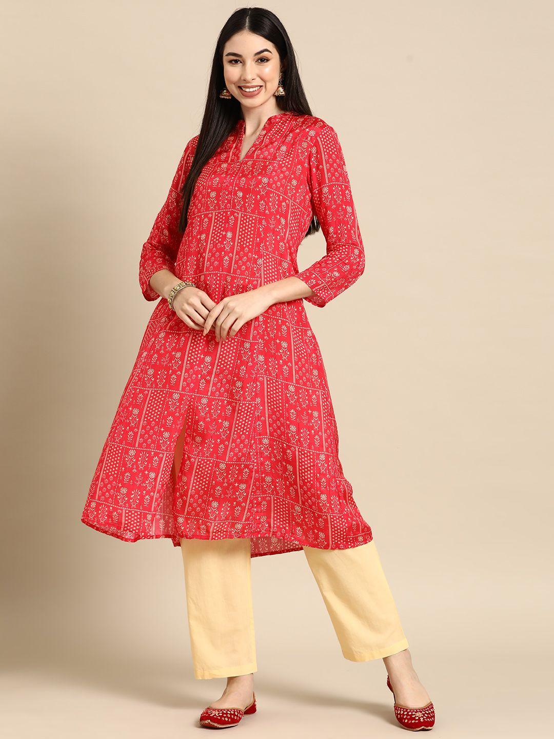 anayna floral printed sequinned pure cotton kurta with trousers