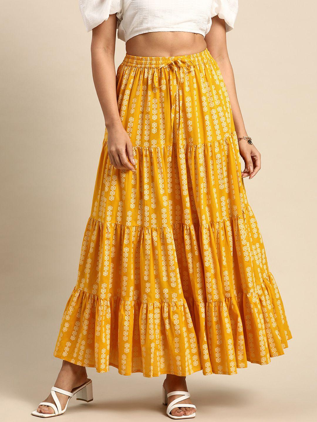 anayna floral printed tiered flared maxi skirt