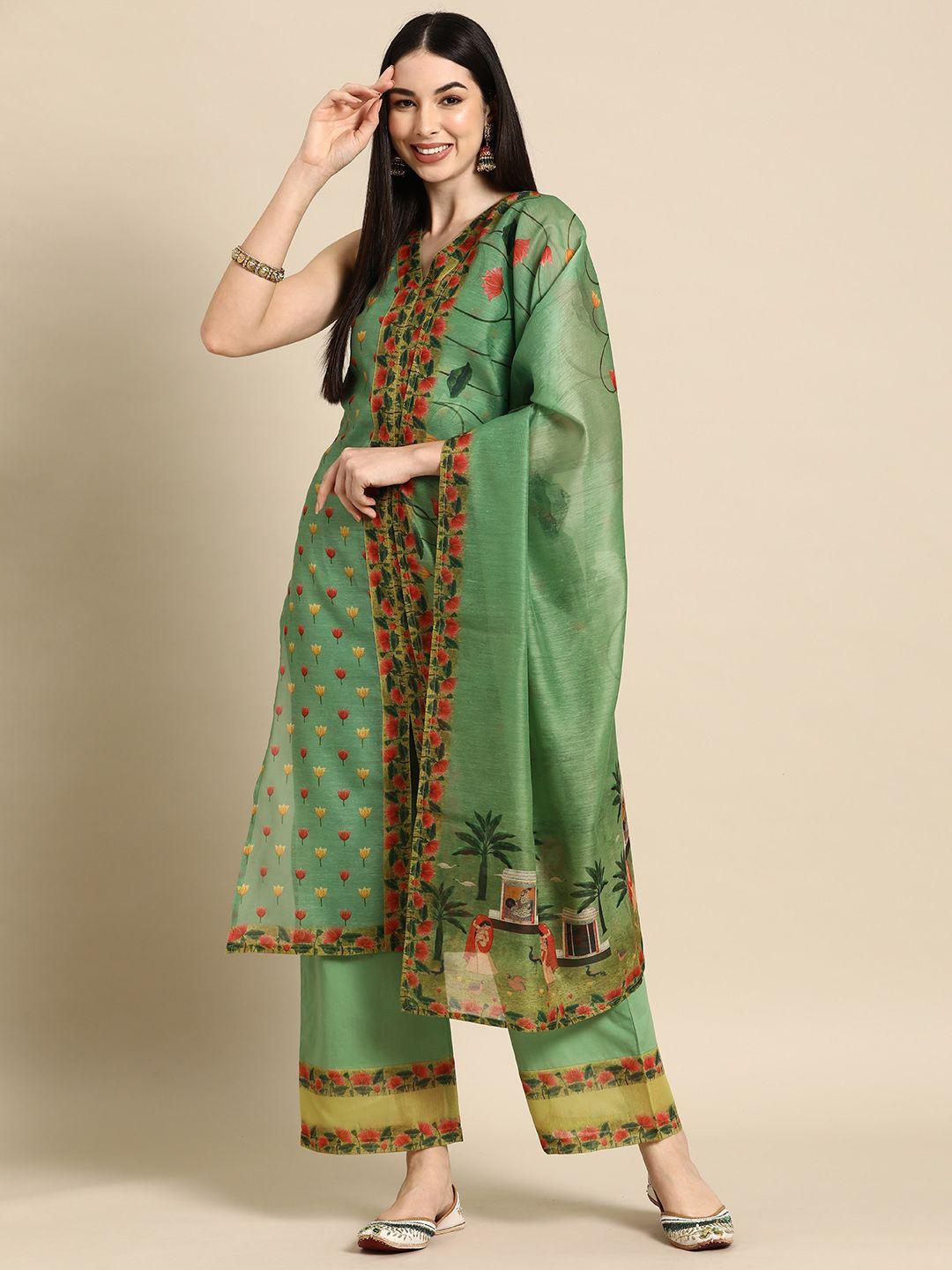 anayna women floral printed kurta with trousers & with dupatta