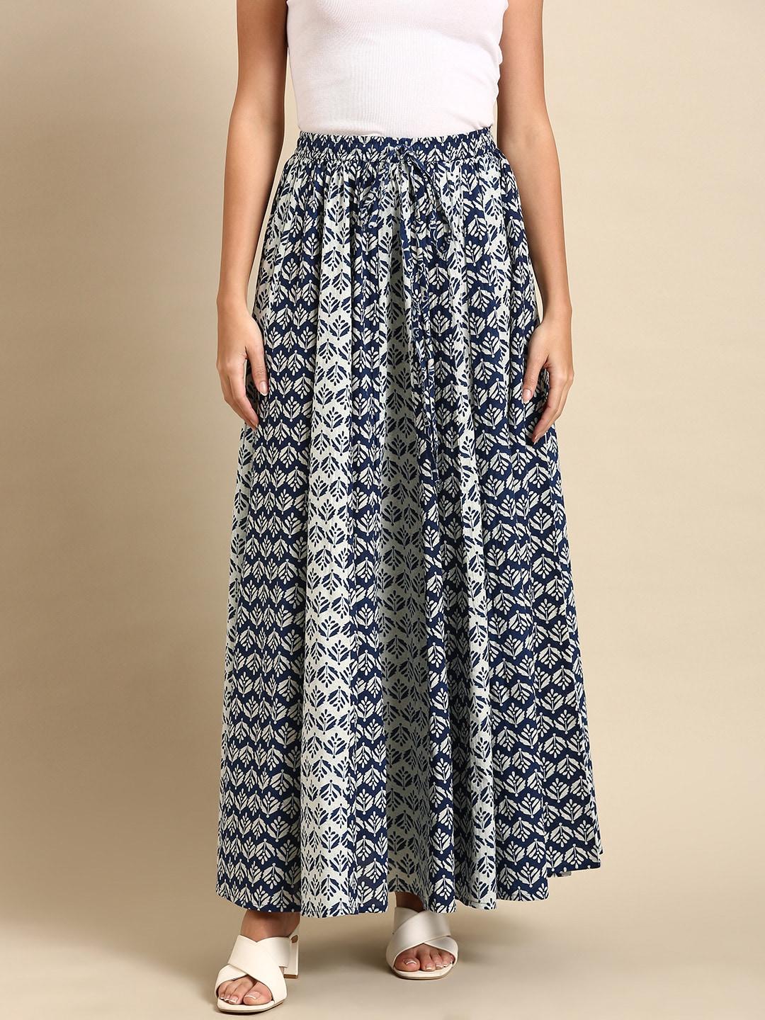 anayna women floral printed pleated flared maxi skirt