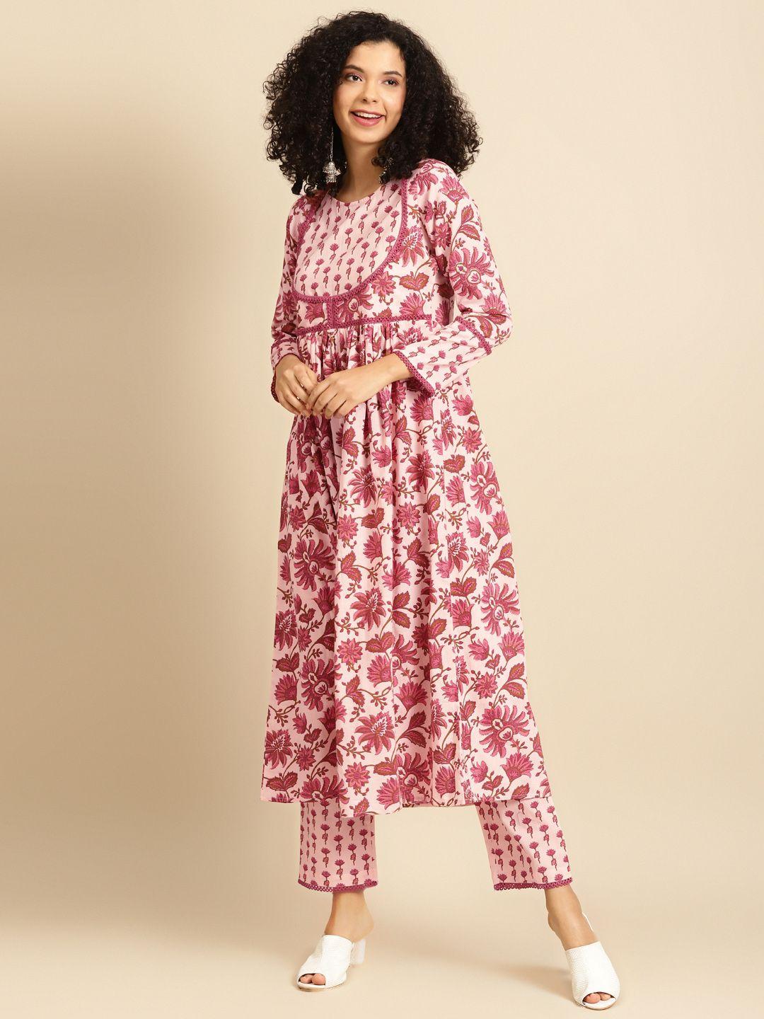 anayna women pink printed kurta with trousers