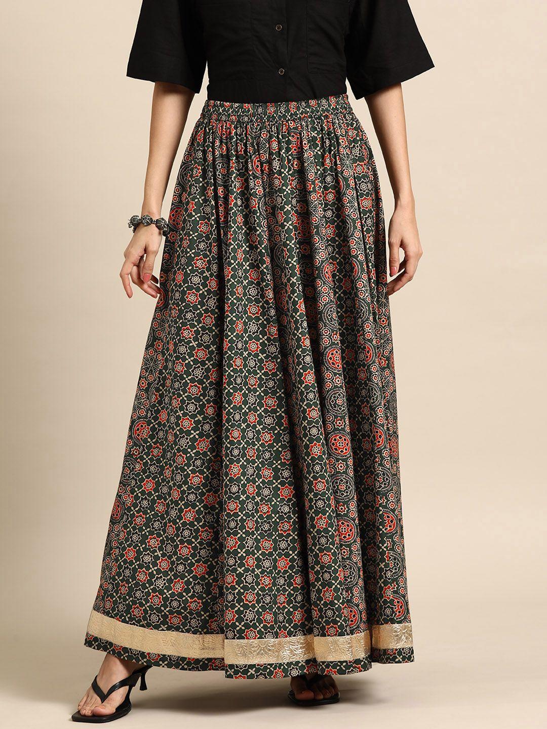 anayna women printed a-line flared cotton maxi skirt