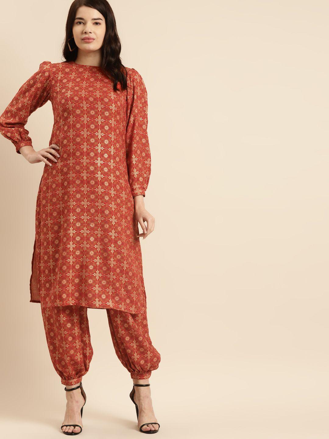 anayna women red ethnic motifs printed kurta with dhoti pants