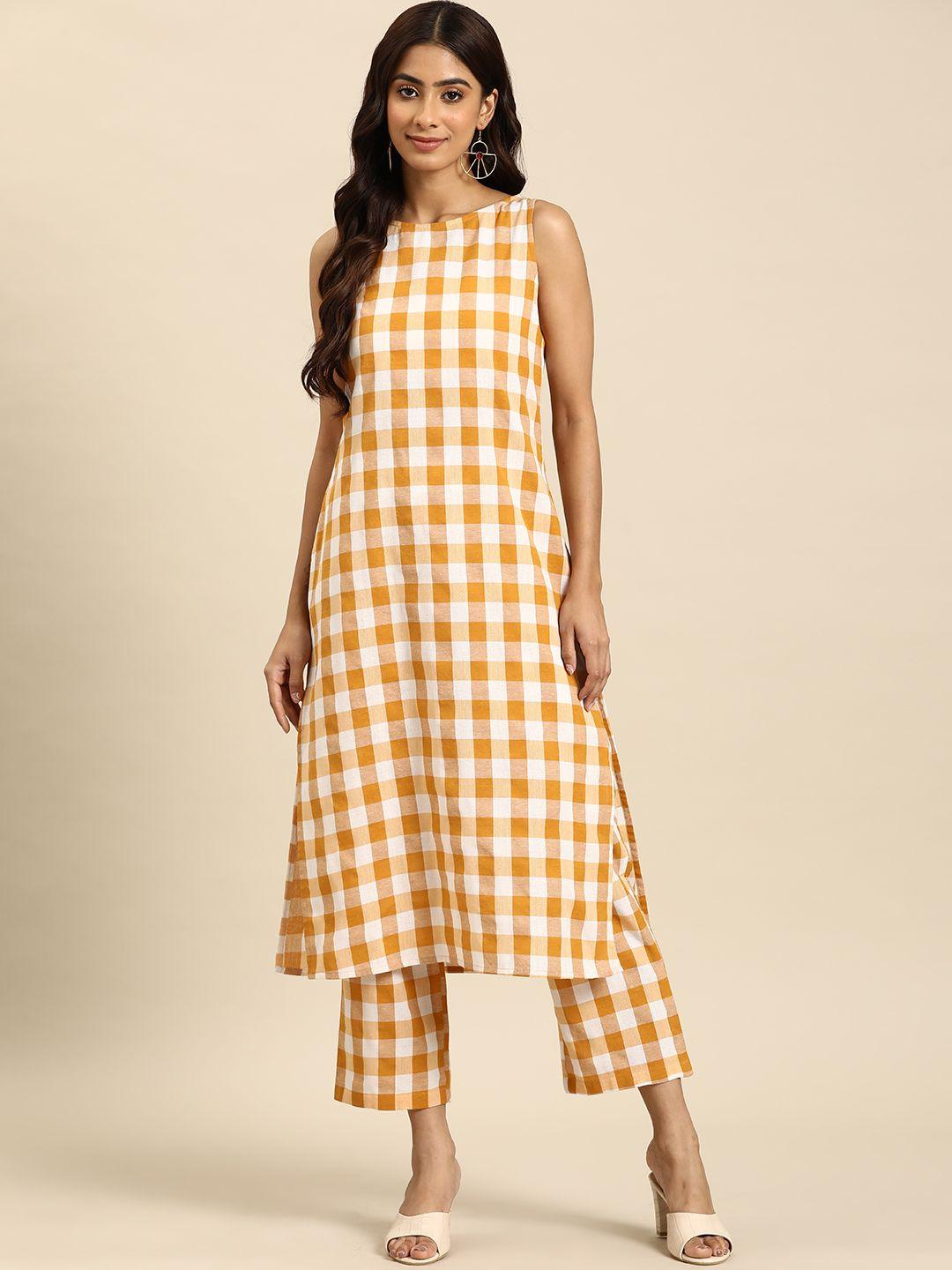 anayna checked pure cotton kurta with trousers