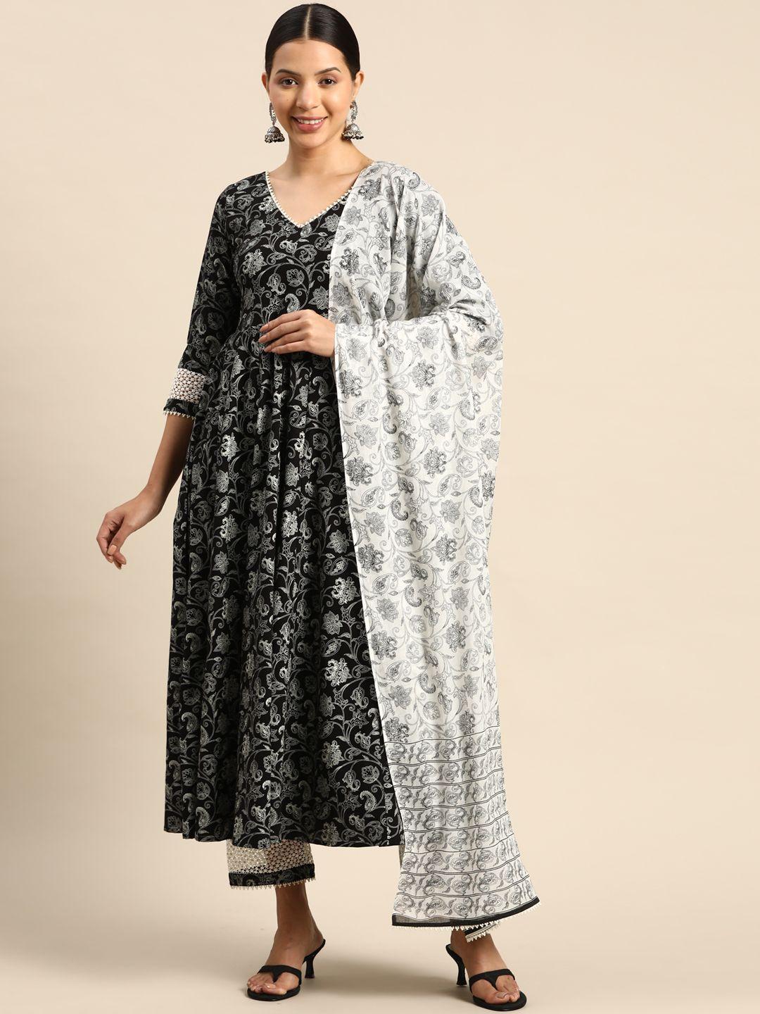 anayna floral printed panelled pure cotton kurta with trousers & with dupatta