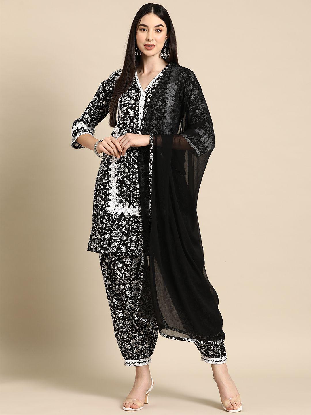 anayna floral printed pure cotton kurti with dhoti pants & dupatta