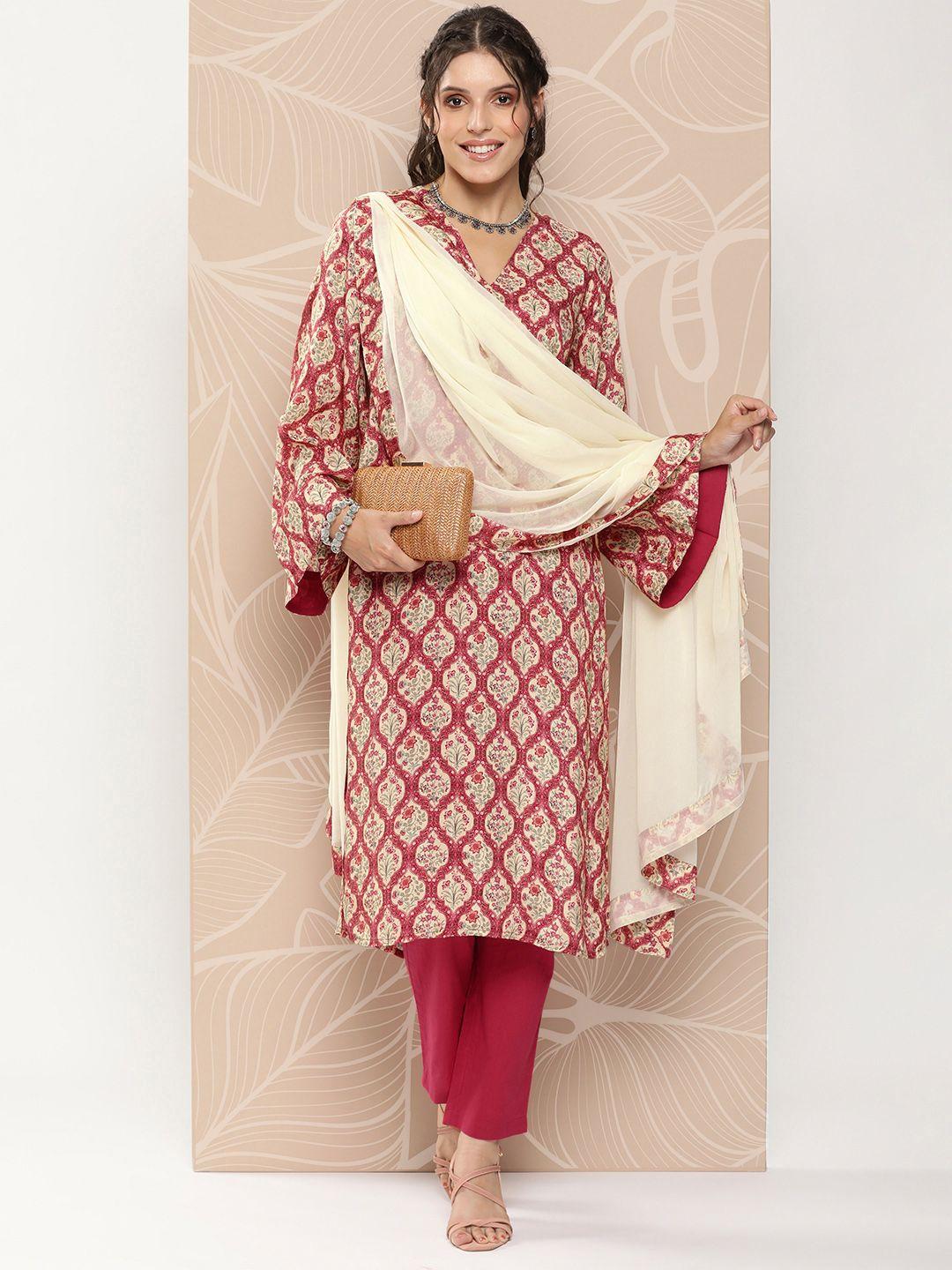 anayna floral printed regular kurta with trousers & with dupatta