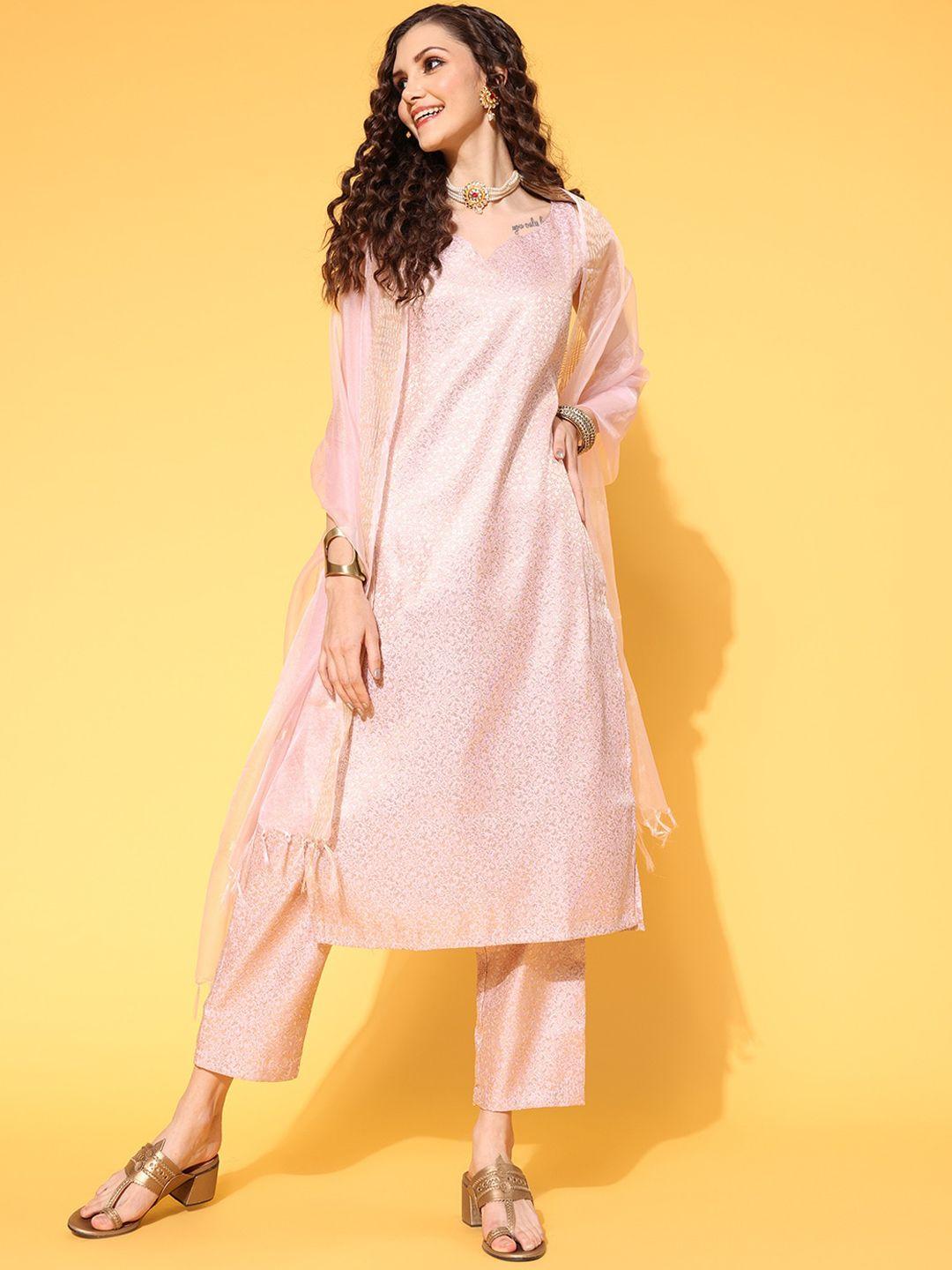 anayna peach-coloured paisley woven design kurta with trousers & dupatta