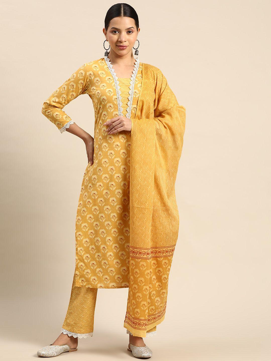 anayna printed regular pure cotton kurta with trousers & with dupatta