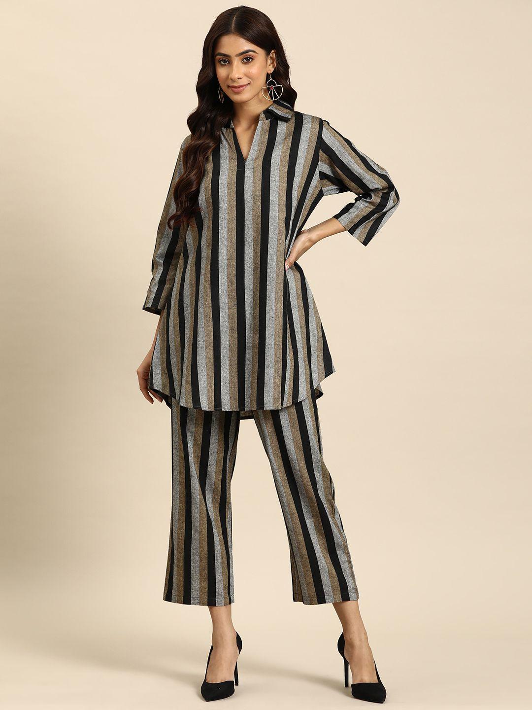 anayna striped regular pure cotton kurti with trousers