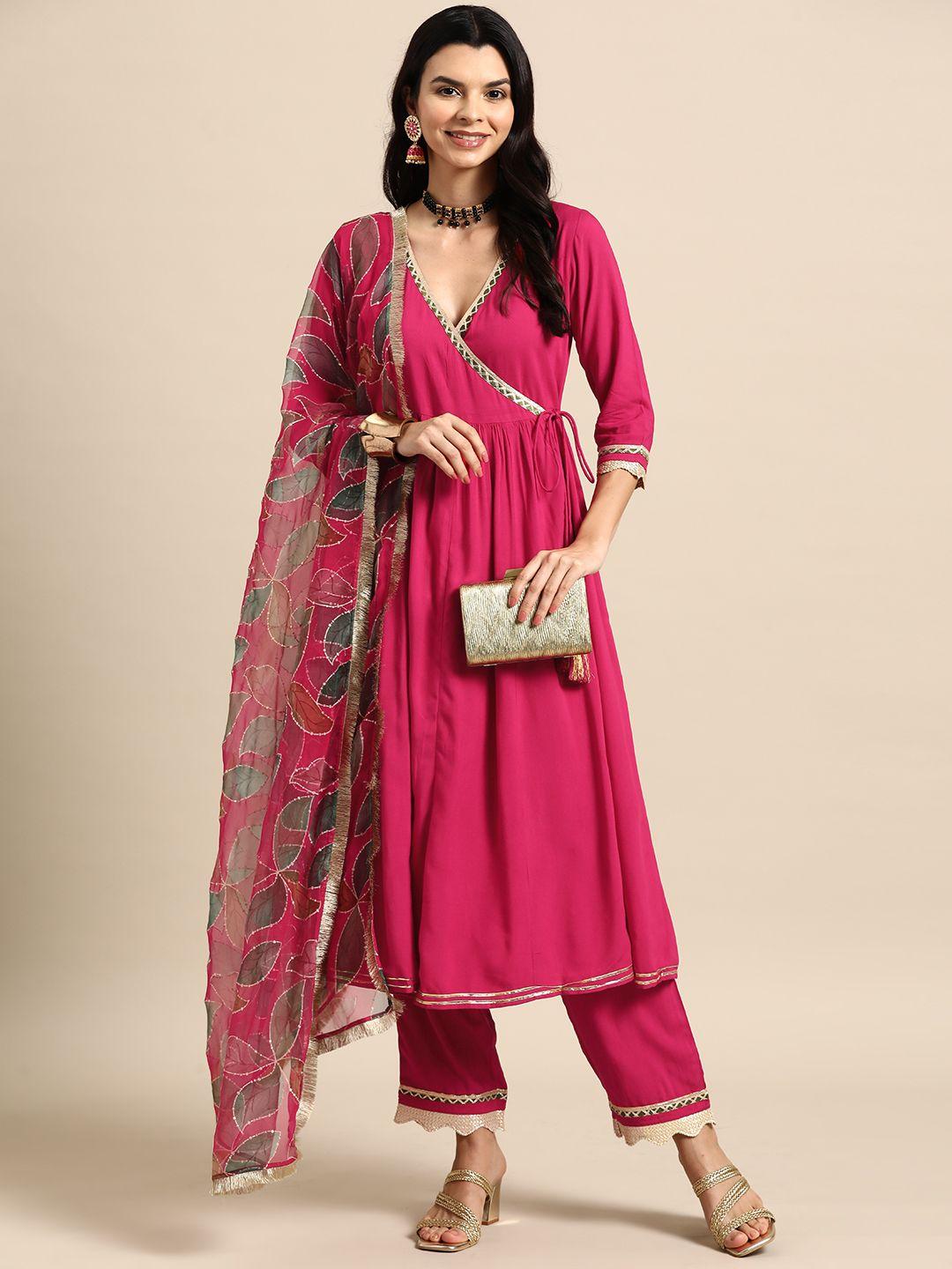 anayna women angrakha gotta patti kurta with trousers & with dupatta