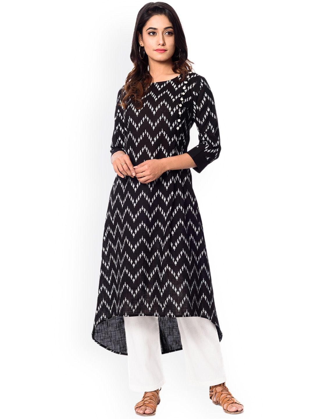 anayna women black & white printed a-line kurta