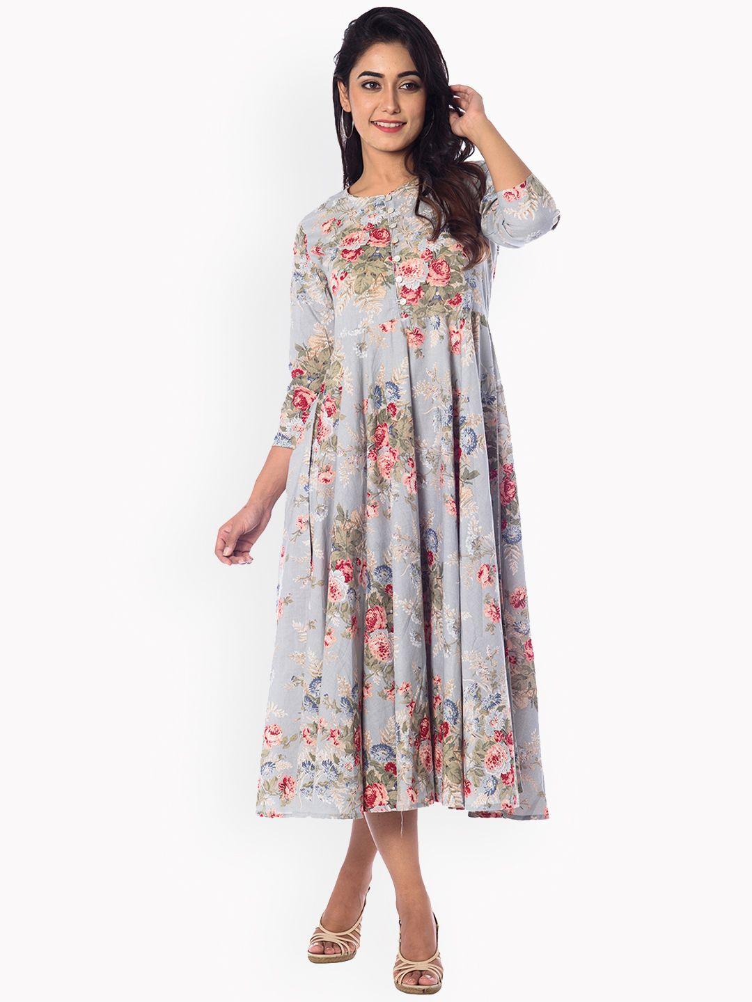 anayna women blue printed fit and flare dress