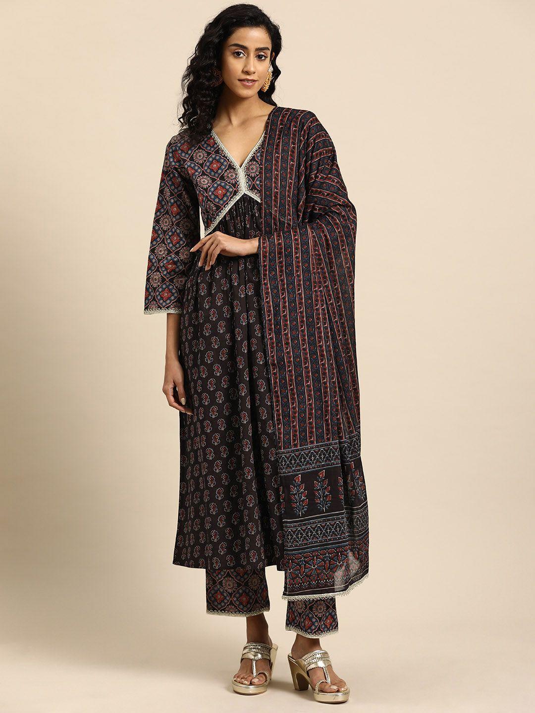 anayna women ethnic motifs printed empire gotta patti pure cotton kurta with trousers & with dupatta