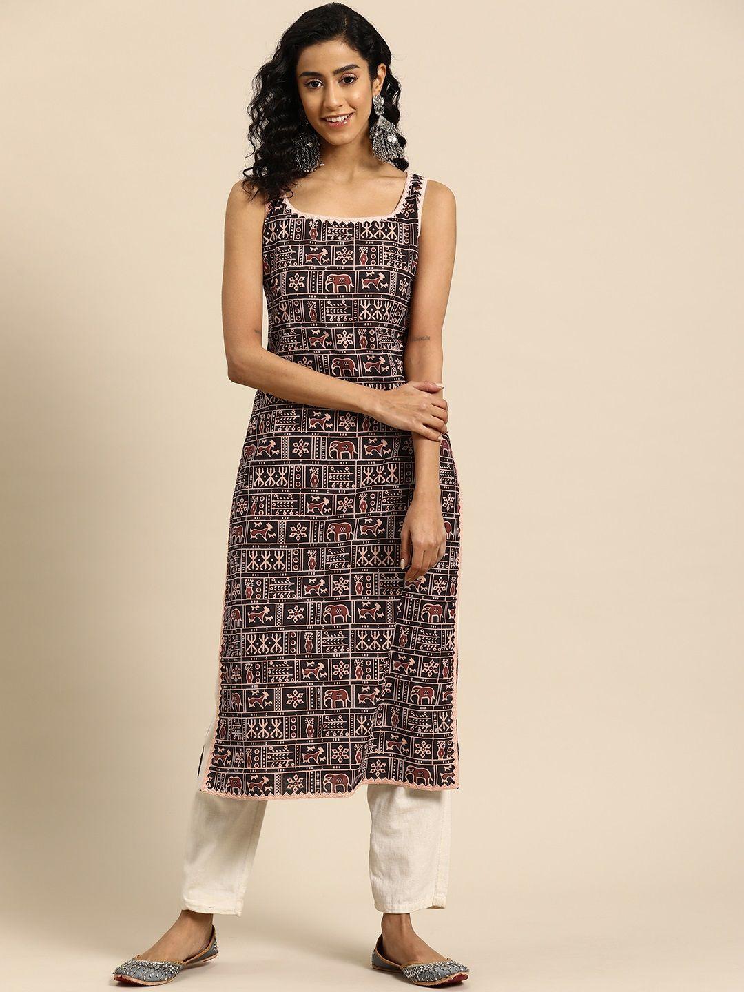 anayna women ethnic motifs printed gotta patti kurta