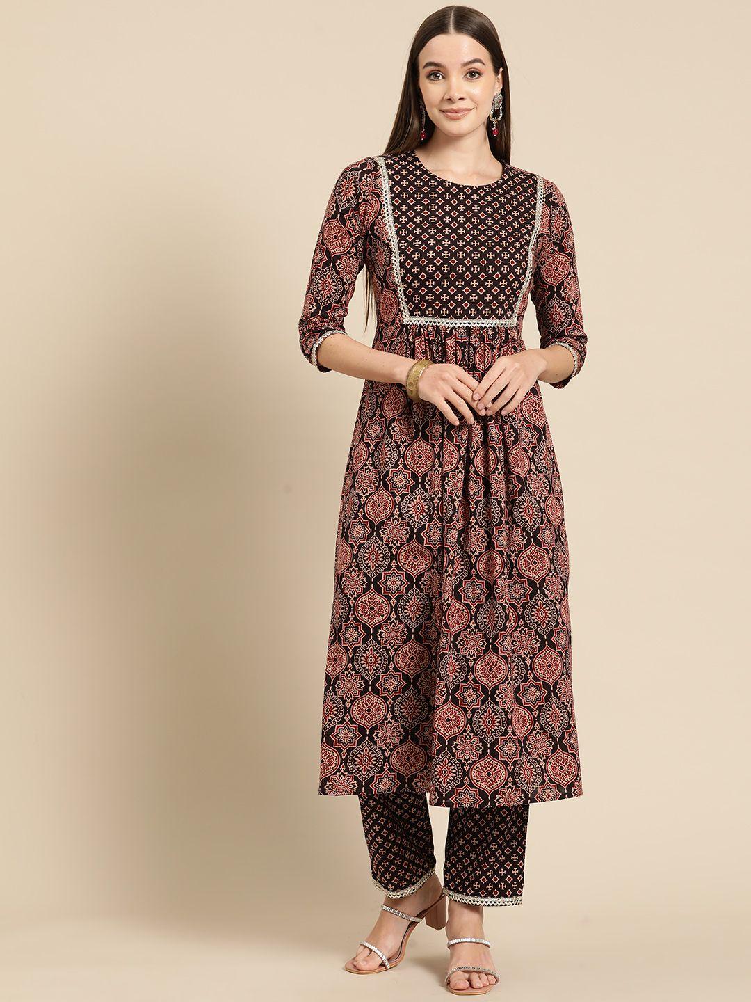 anayna women ethnic motifs printed regular gotta patti pure cotton kurta with trousers