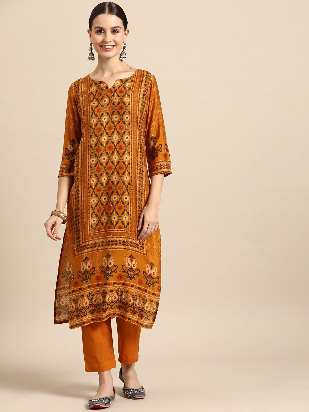 anayna women ethnic motifs printed regular sequinned kurta with trousers