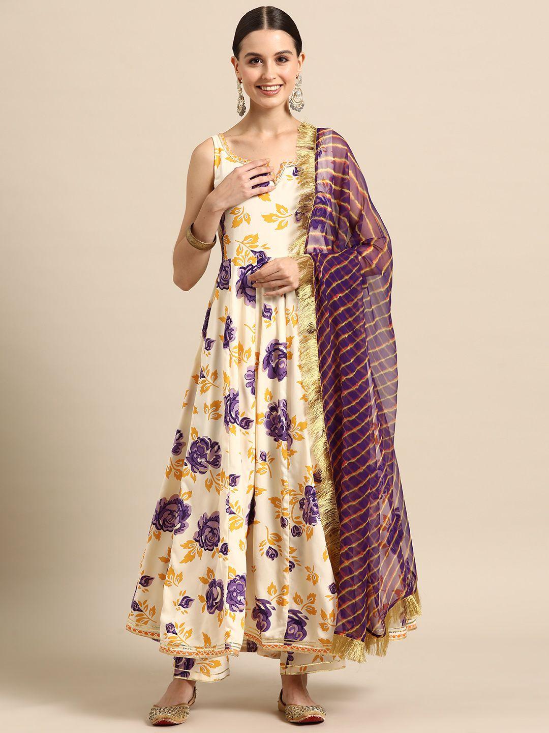 anayna women floral printed pleated gotta patti kurta with trousers & with dupatta