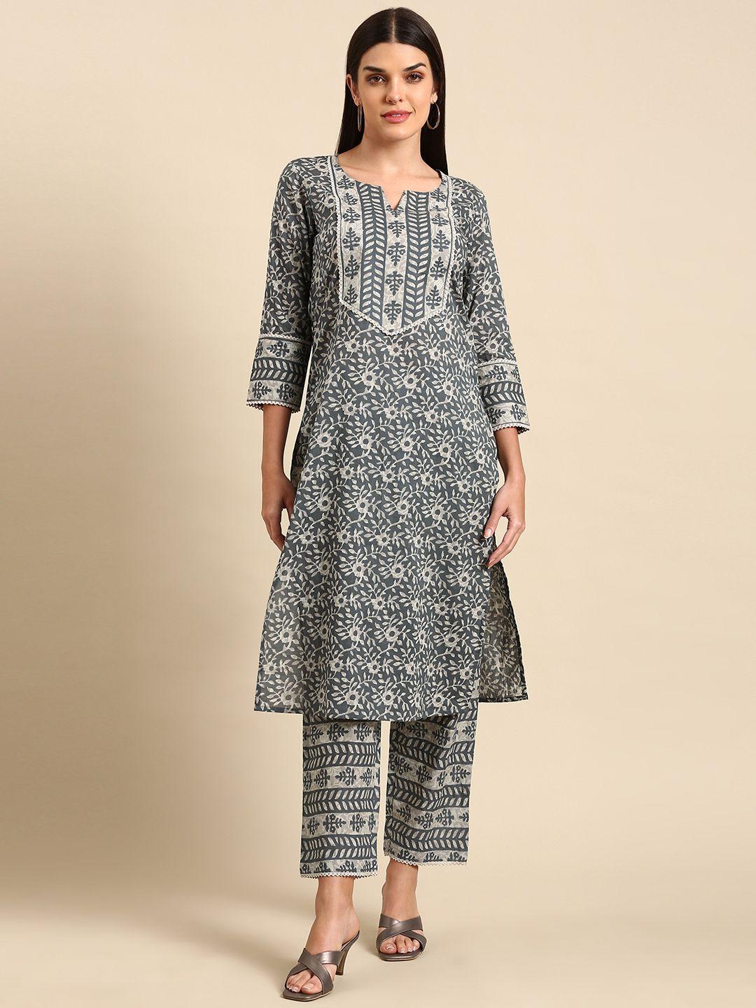 anayna women floral printed pure cotton kurta with trousers