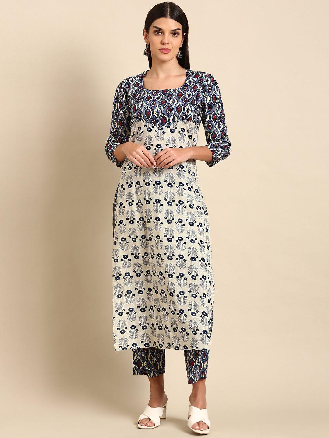 anayna women floral printed pure cotton kurta with trousers