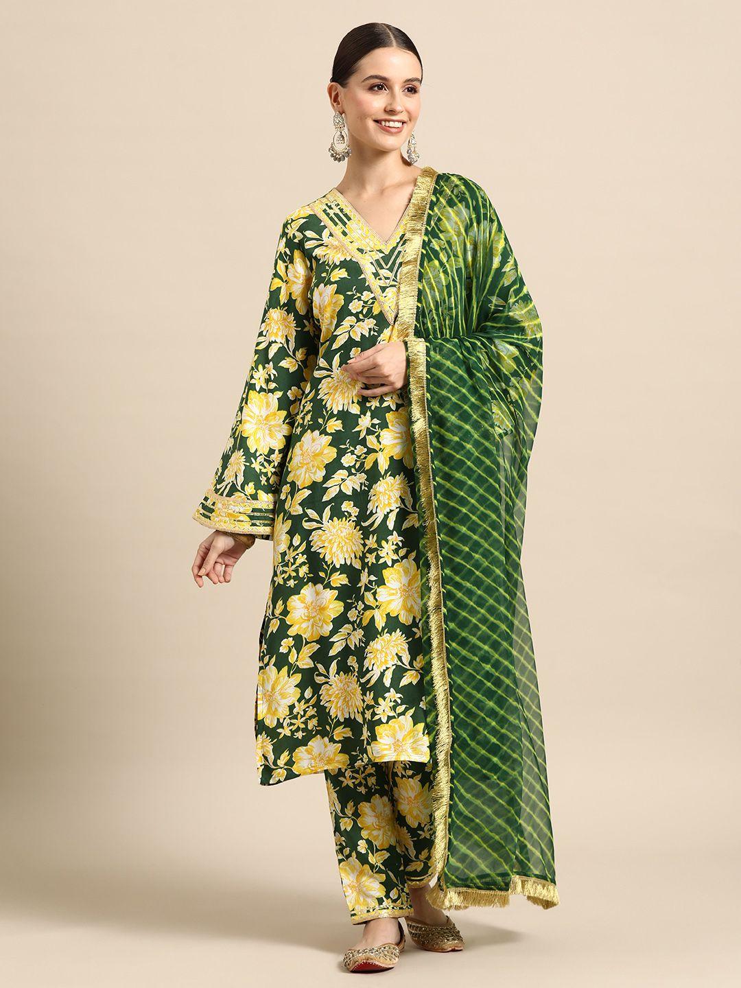 anayna women floral printed regular gotta patti kurta with trousers & with dupatta