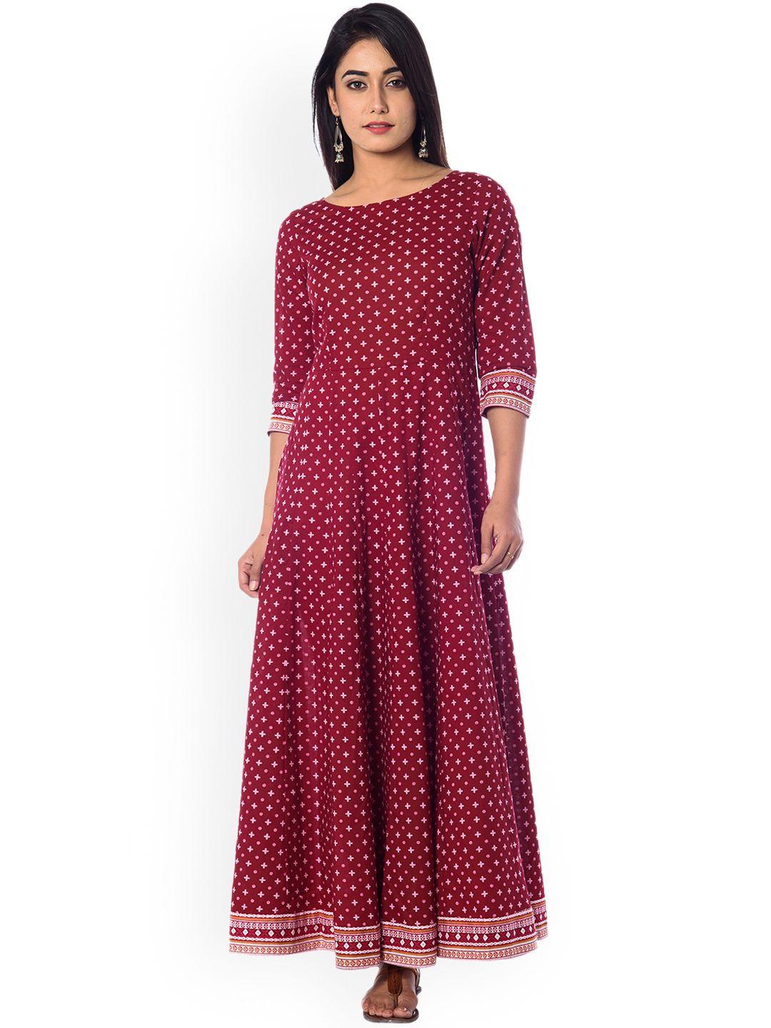 anayna women maroon printed maxi dress