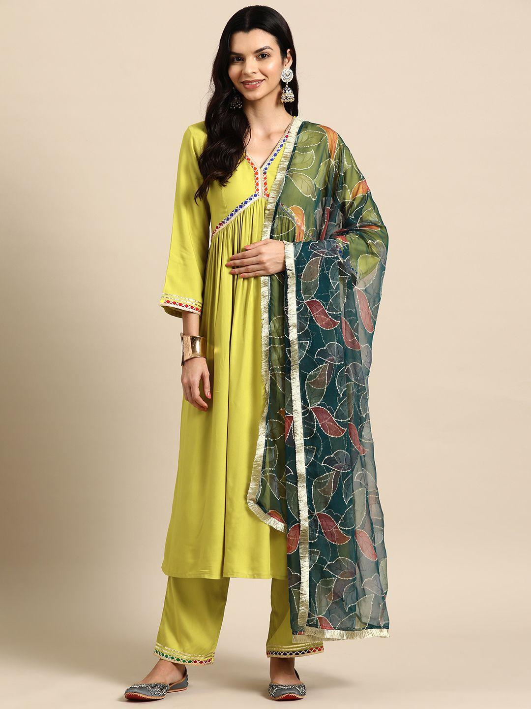 anayna women pleated gotta patti kurta with trousers & with dupatta