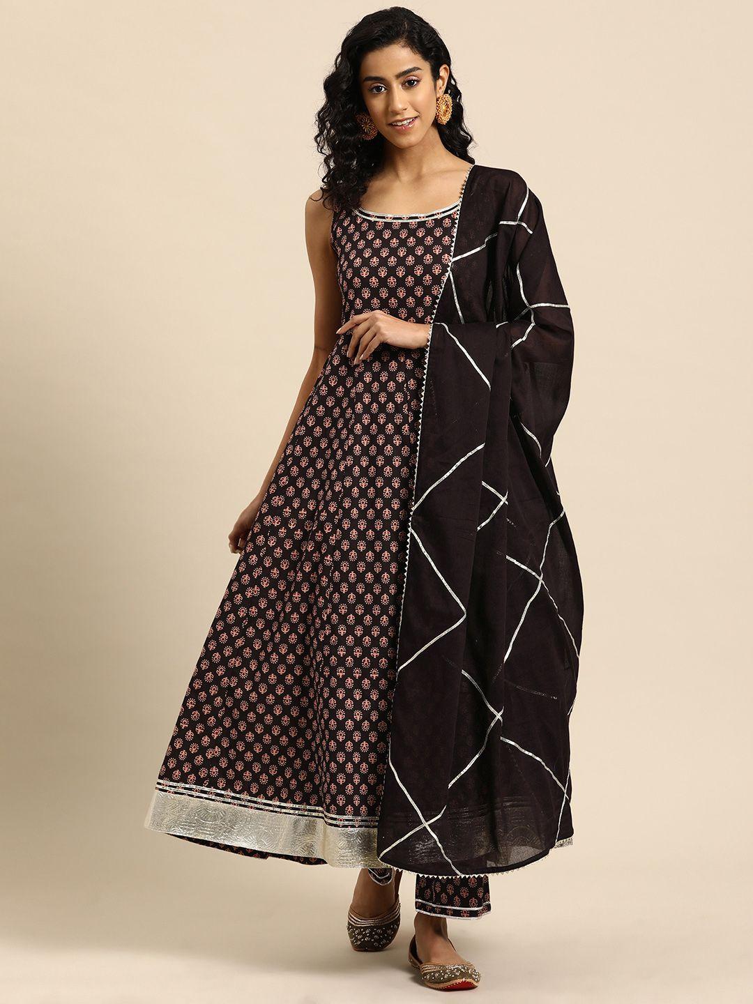 anayna women printed anarkali gotta patti pure cotton kurta with palazzos & with dupatta