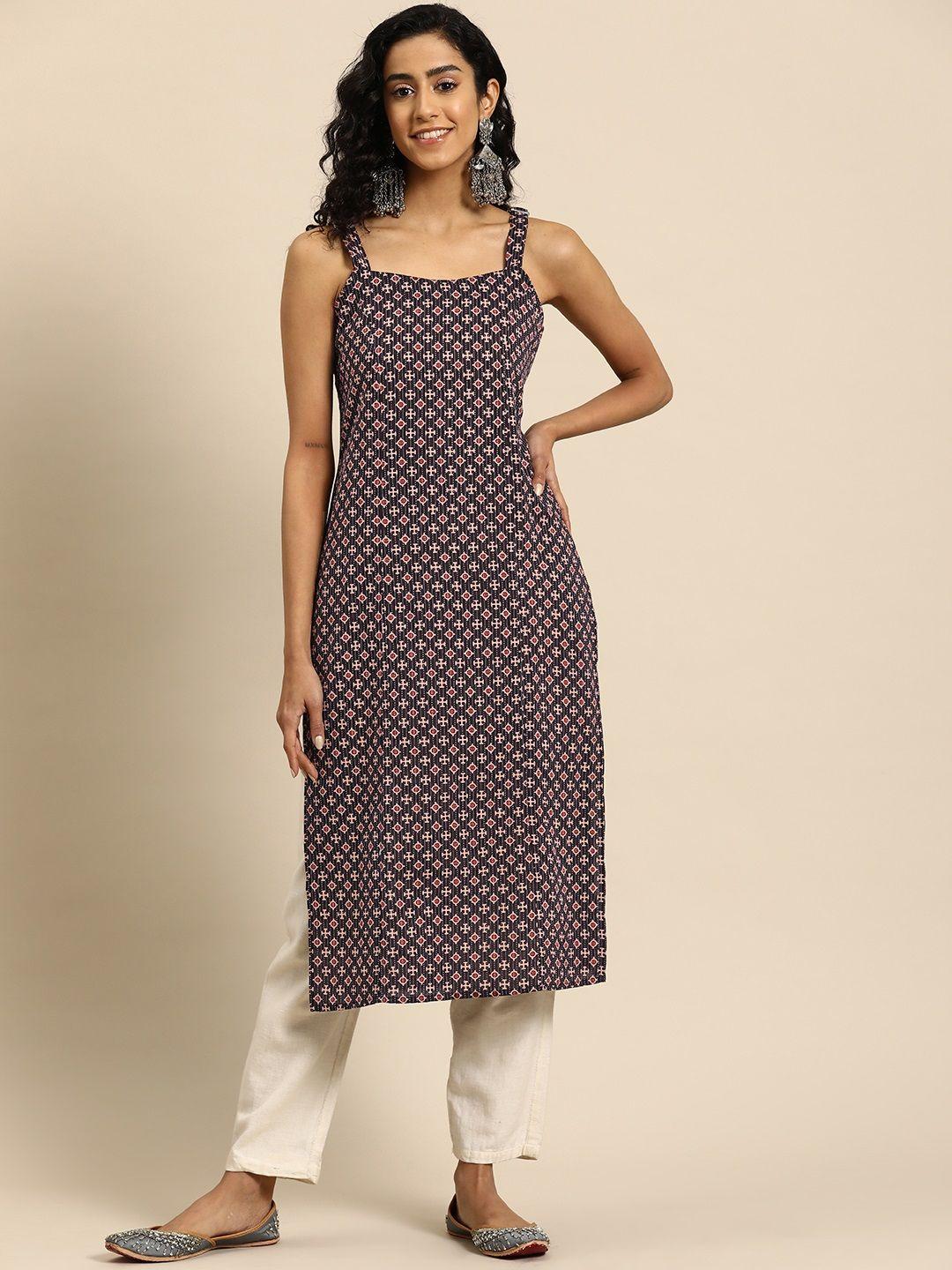 anayna women printed kantha work kurta