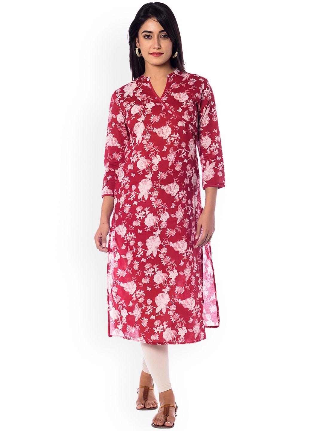 anayna women red & off-white floral print straight kurta