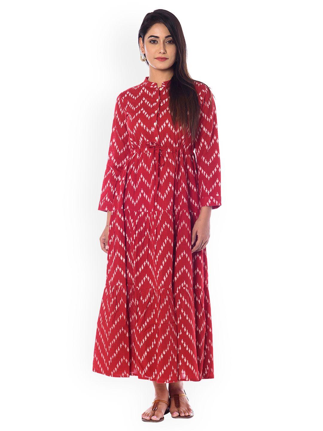 anayna women red printed fit and flare dress