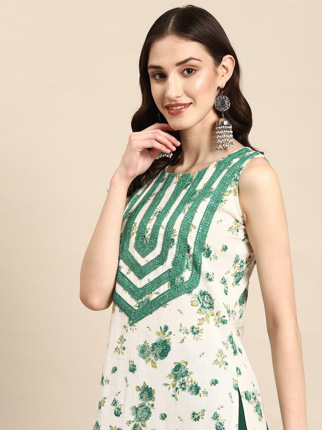 anayna women sea green floral printed regular kurta with dhoti pants