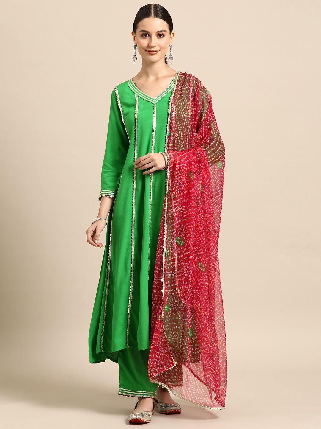 anayna women striped panelled gotta patti kurta with trousers & with dupatta