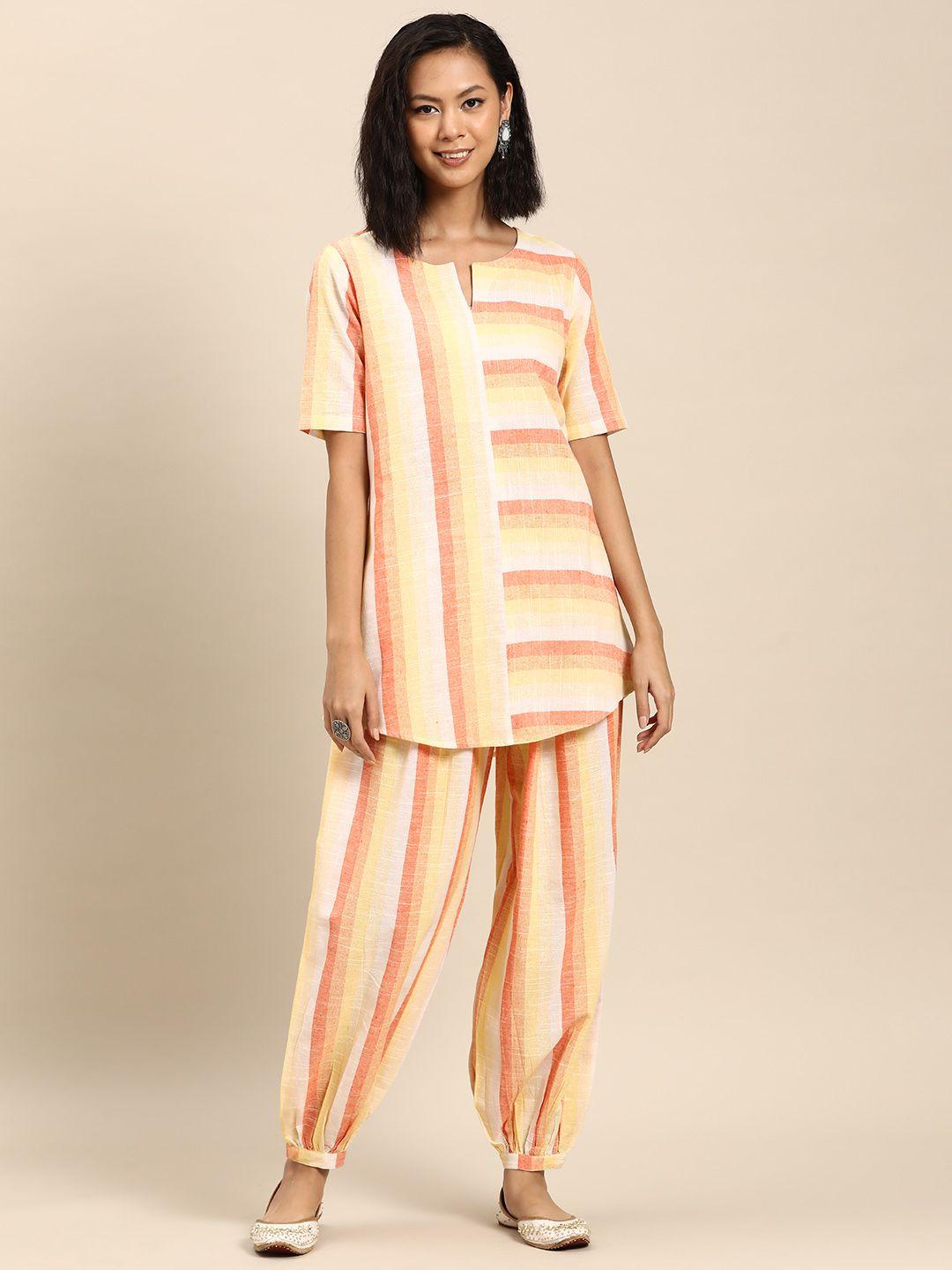 anayna women striped regular pure cotton kurta with harem pants