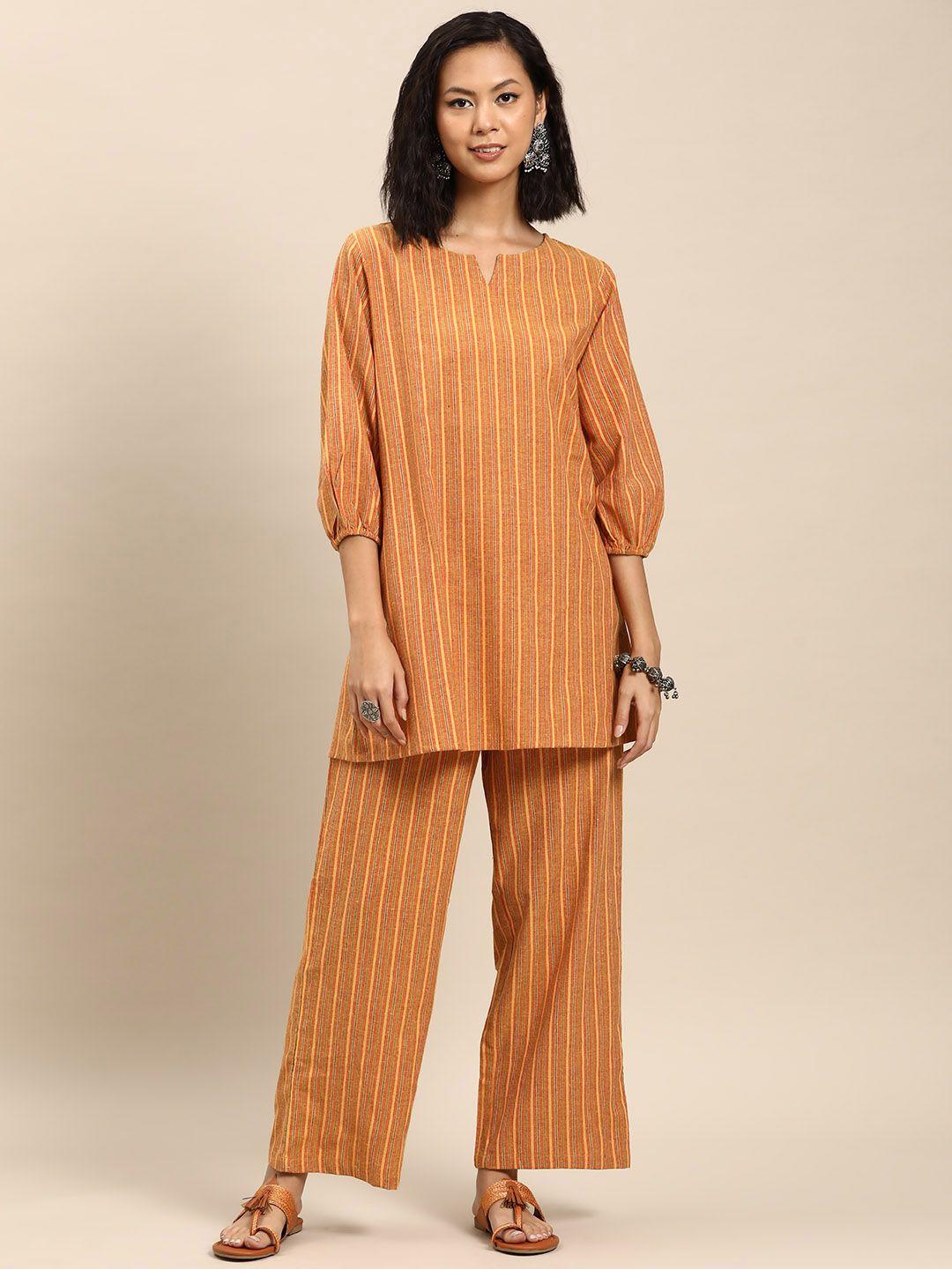 anayna women striped regular pure cotton kurta with trousers