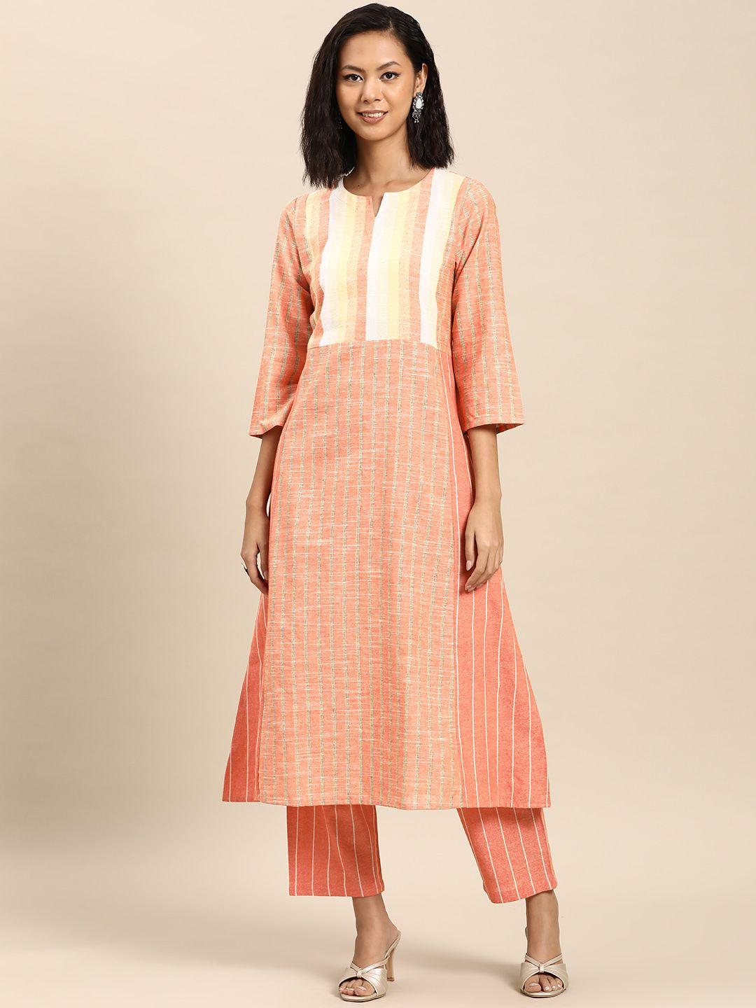 anayna women striped regular pure cotton kurta with trousers