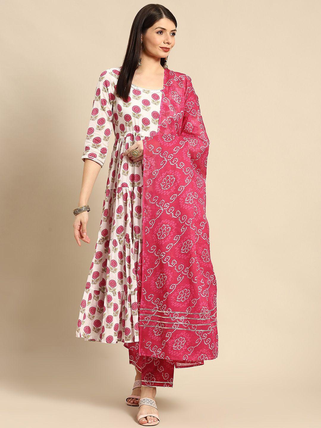 anayna women white ethnic motifs printed pure cotton kurta with trousers & dupatta