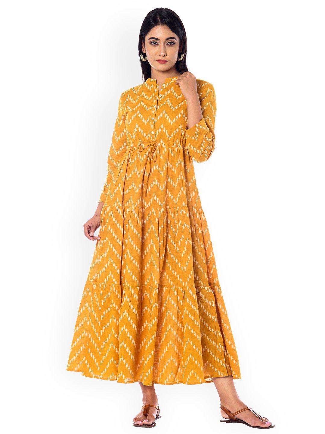 anayna women yellow printed fit and flare dress