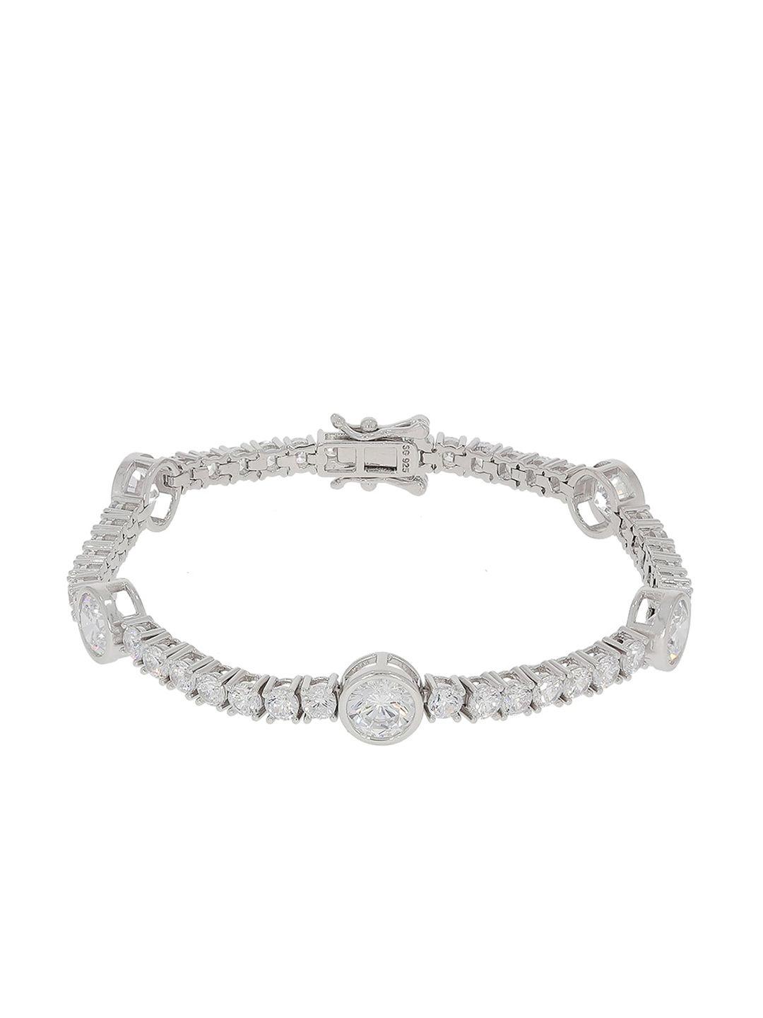 anayra women silver-toned & white sterling silver link bracelet