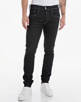 anbass hyperflex raw wash mid-rise slim fit jeans