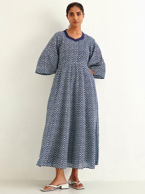 ancestry blue printed maxi dress