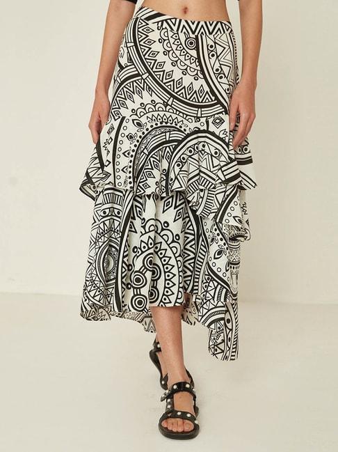 ancestry off white printed high low midi skirt