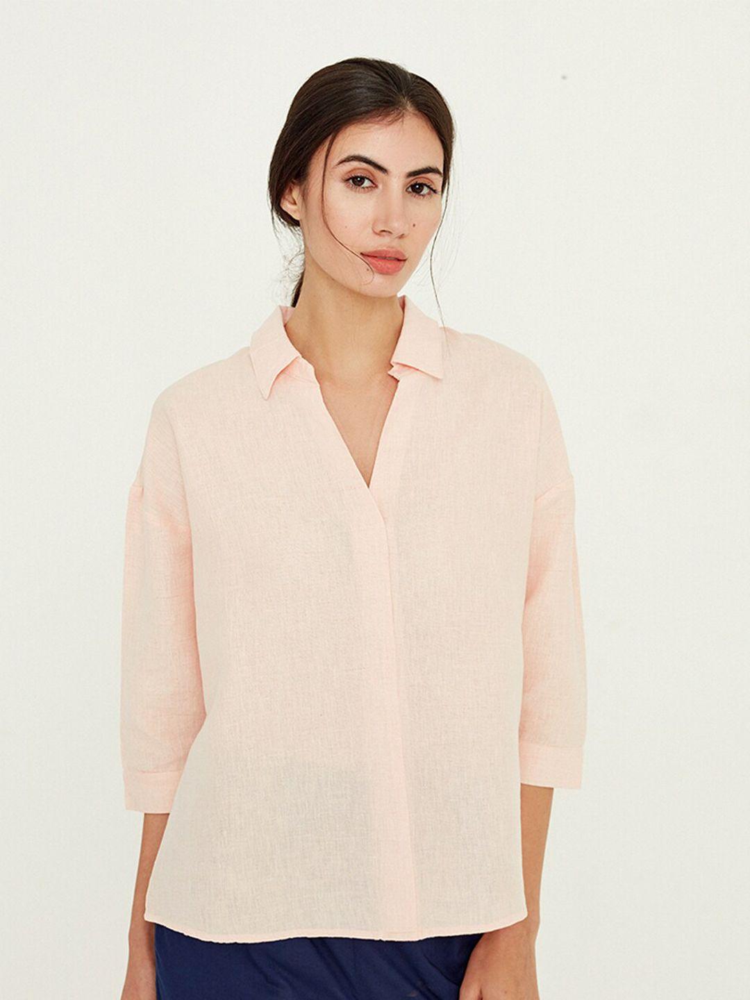 ancestry peach-coloured cotton shirt style top