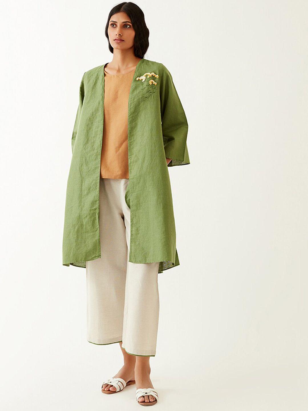 ancestry women green floral longline open front jacket